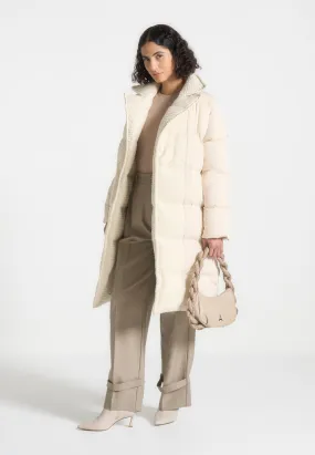 Reversible Boucle Longline Puffer Coat - Cream