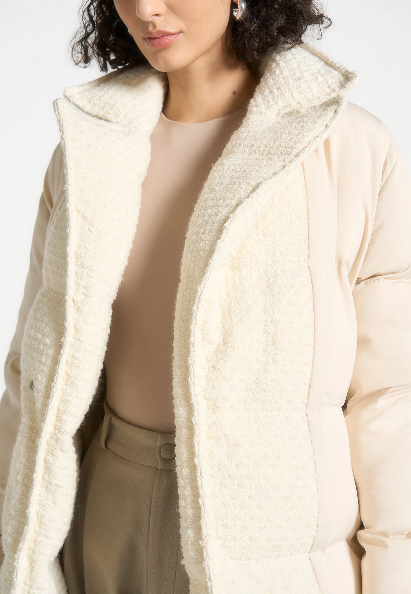 Reversible Boucle Longline Puffer Coat - Cream