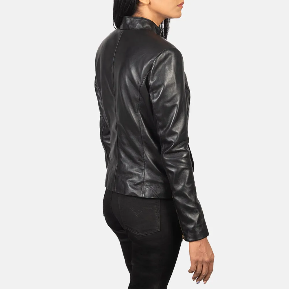 Rumella Black Leather Biker Jacket