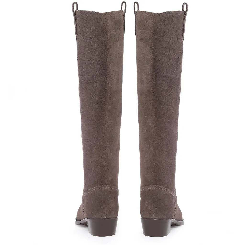 Saint Amabel Brown Suede Leather Pull On Knee High  Boots