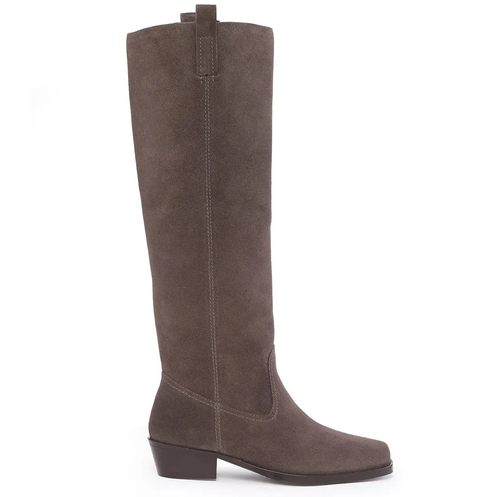 Saint Amabel Brown Suede Leather Pull On Knee High  Boots