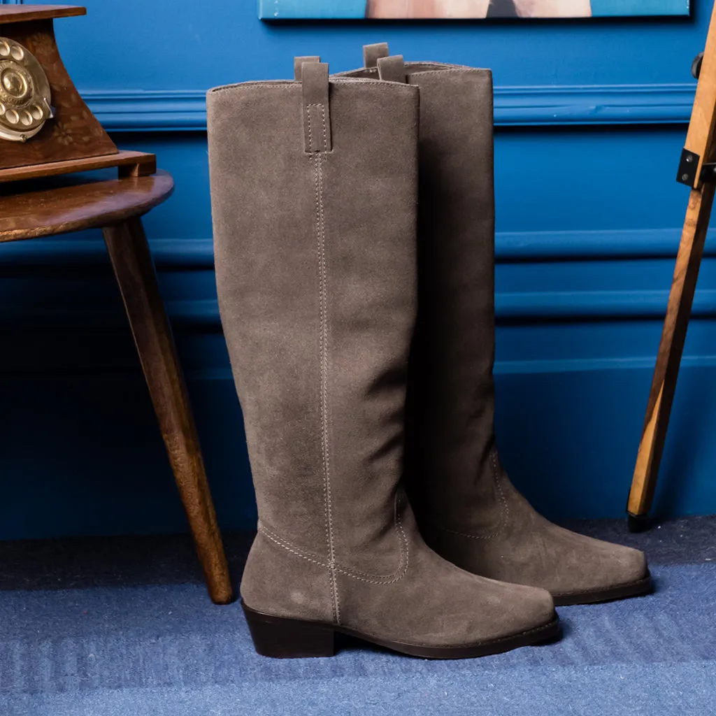 Saint Amabel Brown Suede Leather Pull On Knee High  Boots