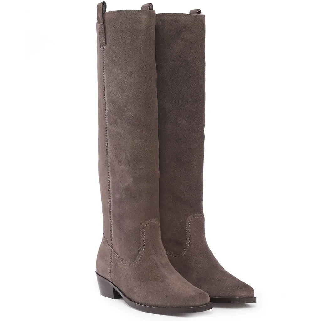 Saint Amabel Brown Suede Leather Pull On Knee High  Boots