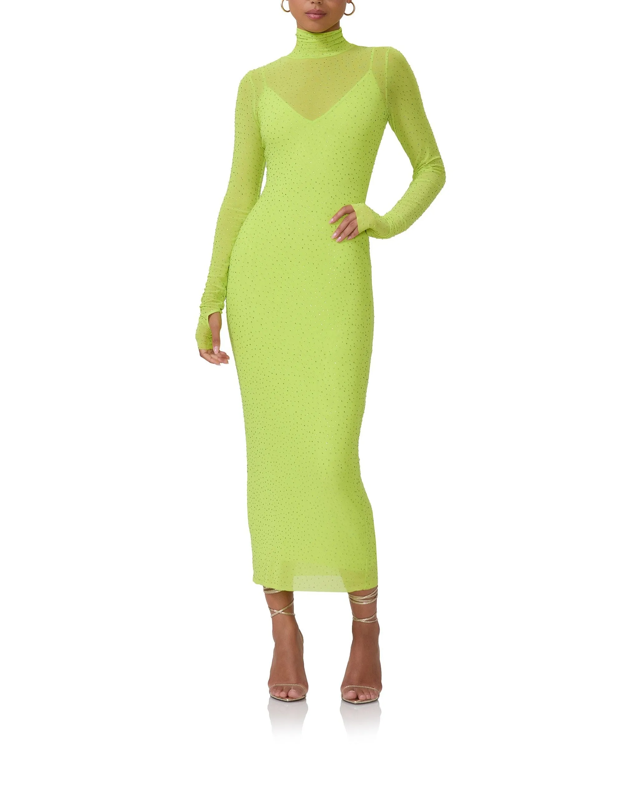 Shailene Rhinestone Dress - Lime Punch