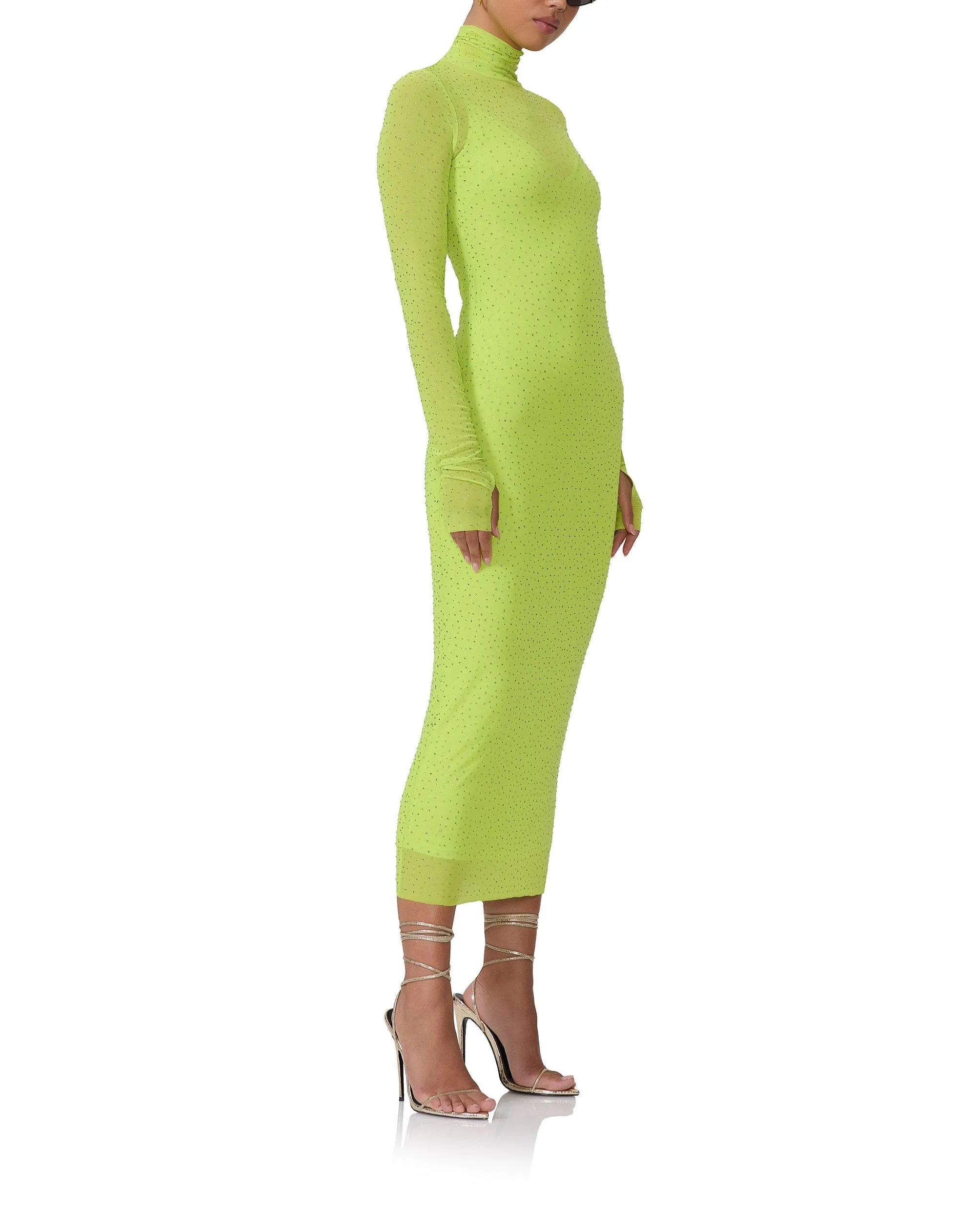 Shailene Rhinestone Dress - Lime Punch