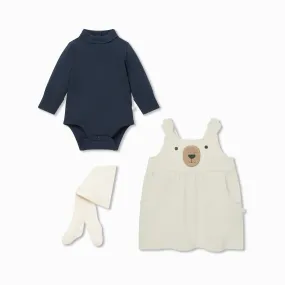 Sherpa Bear Pinafore, Bodysuit & Tights Outfit