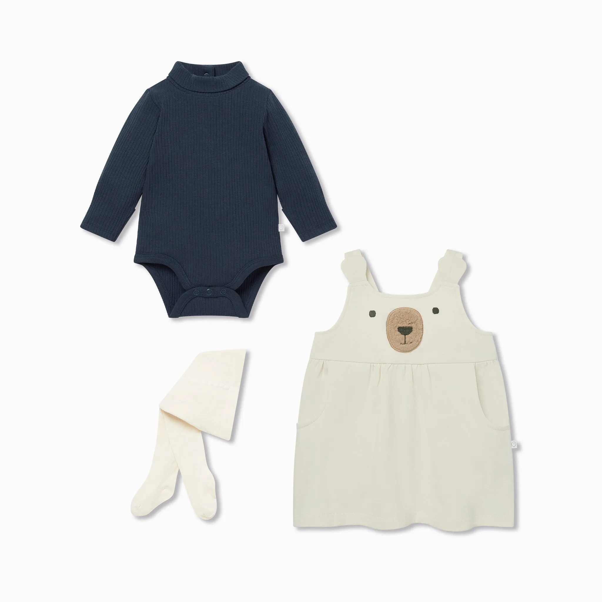 Sherpa Bear Pinafore, Bodysuit & Tights Outfit