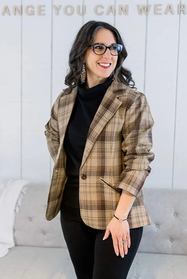 Short Woven Flannel Blazer