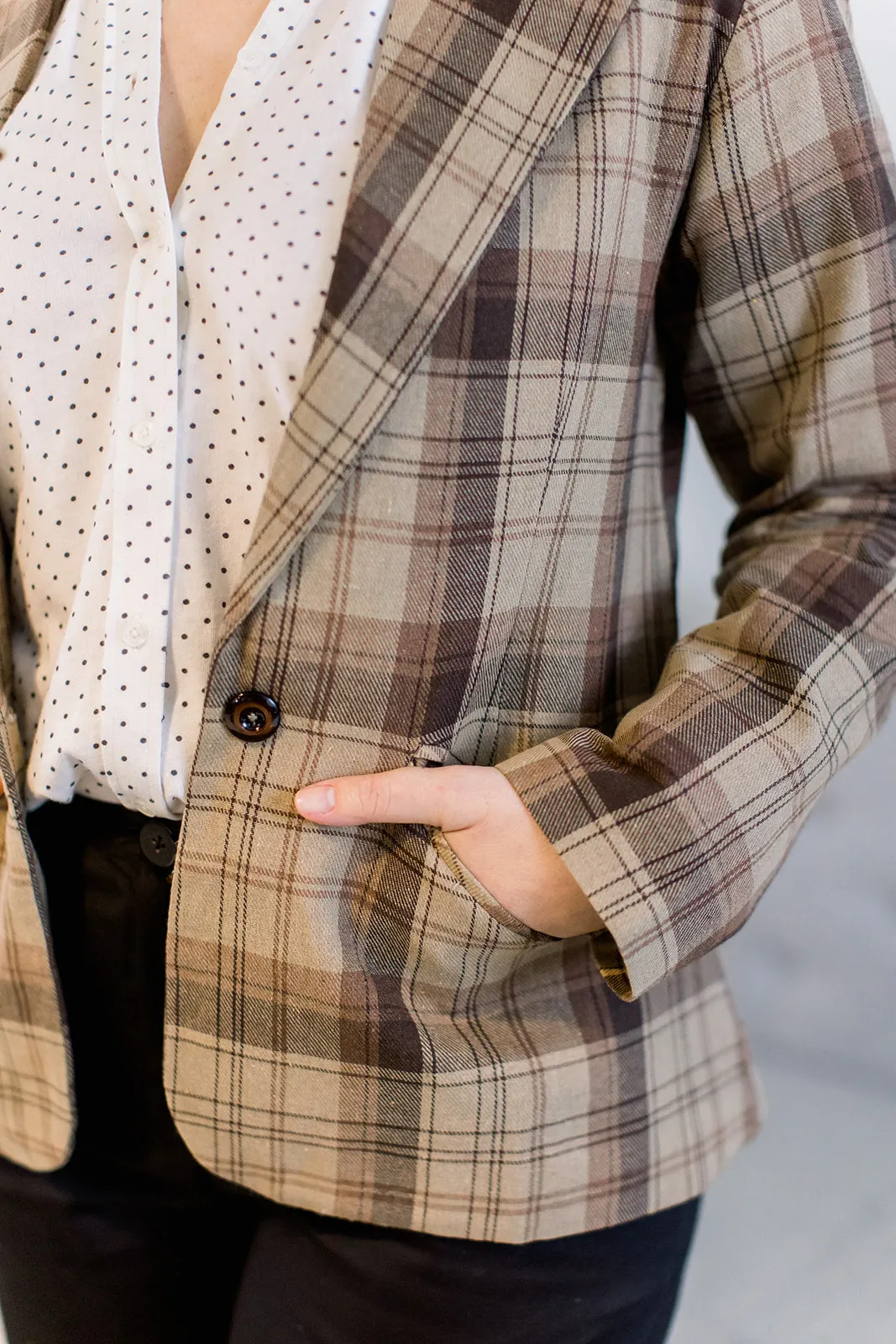 Short Woven Flannel Blazer