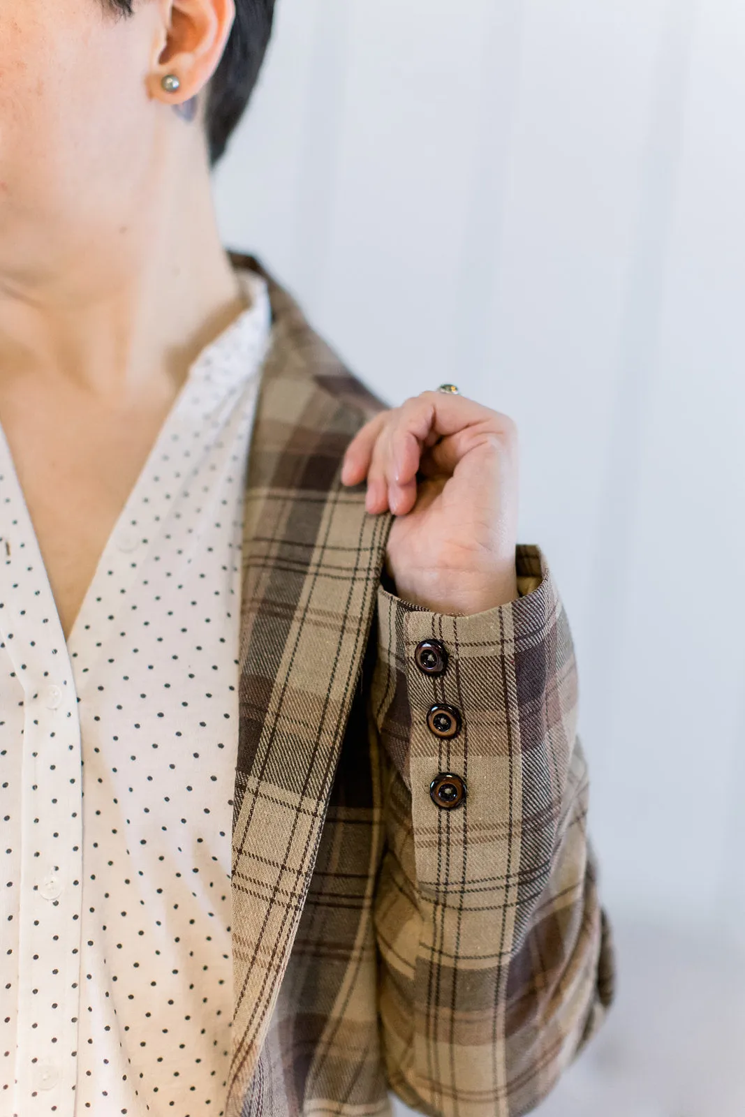 Short Woven Flannel Blazer