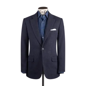 Single Breasted Notch Lapel Jacket in Mid Blue Herringbone