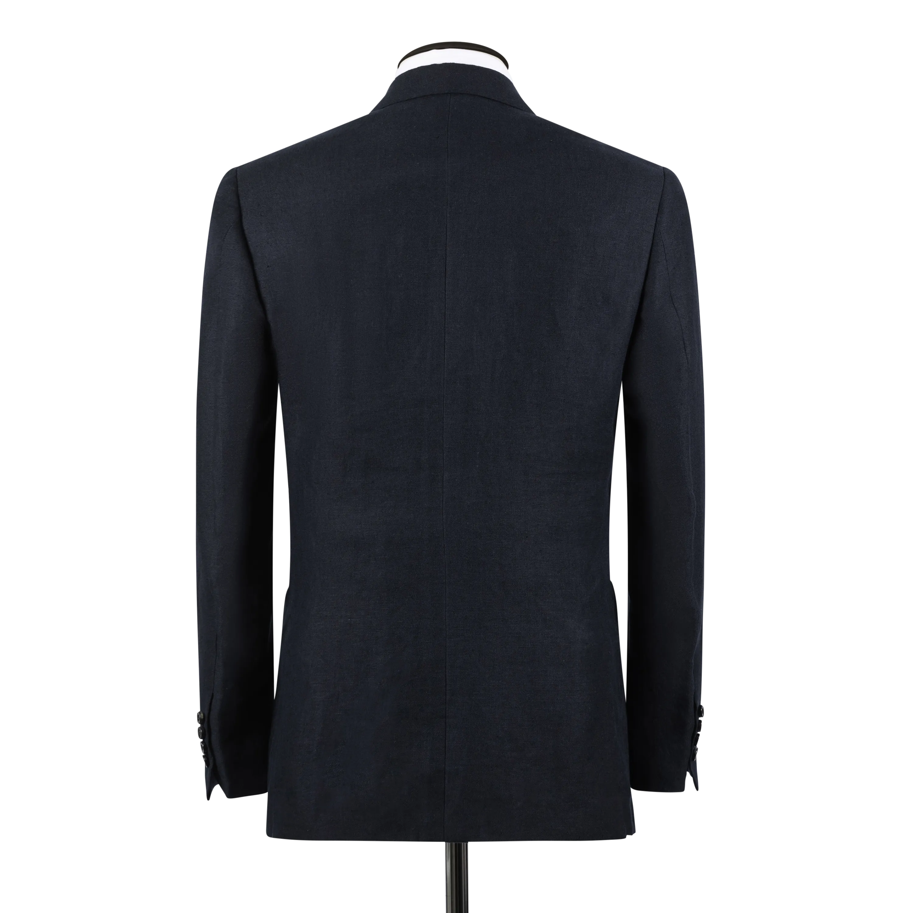 Single Breasted Notch Lapel Jacket in Navy Linen