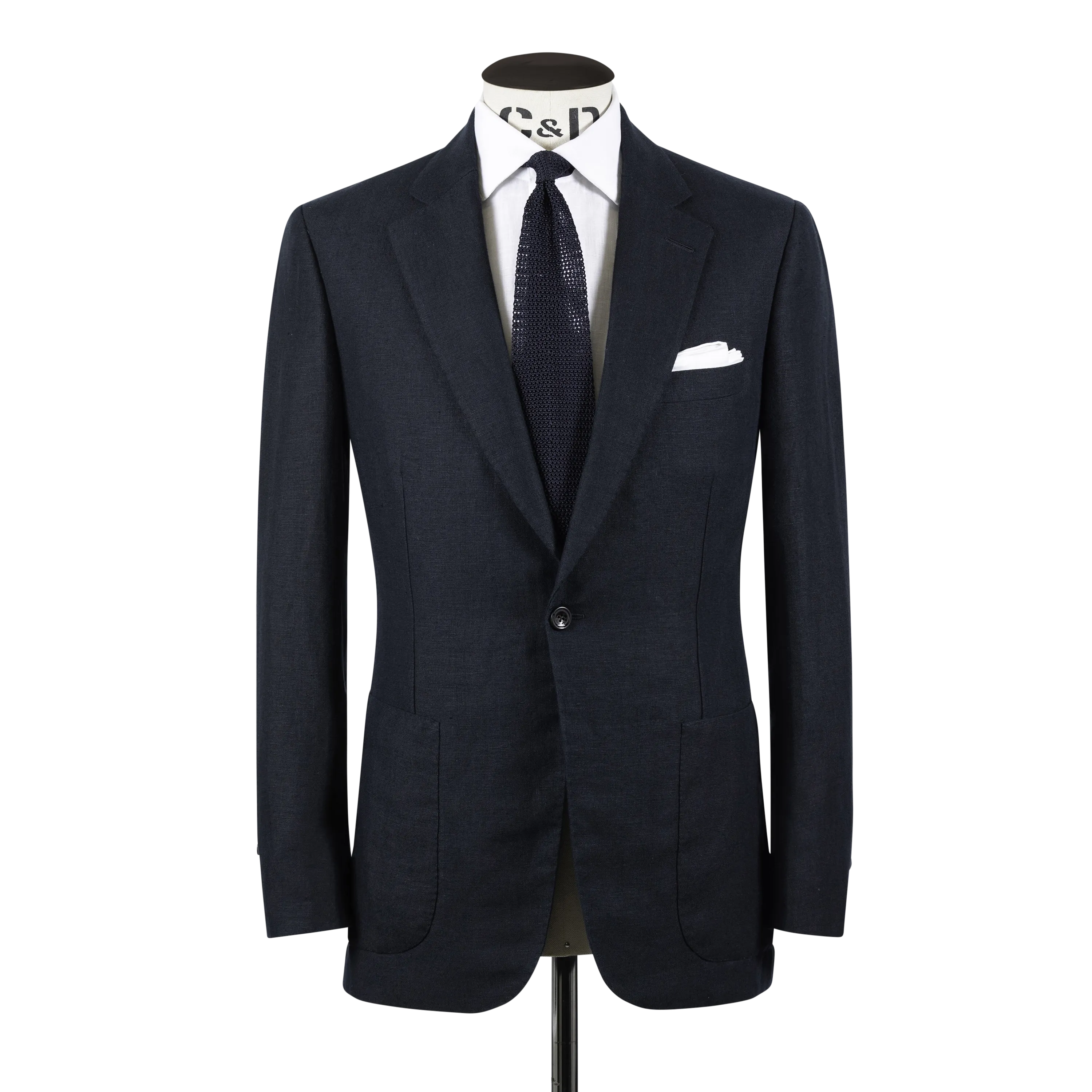 Single Breasted Notch Lapel Jacket in Navy Linen