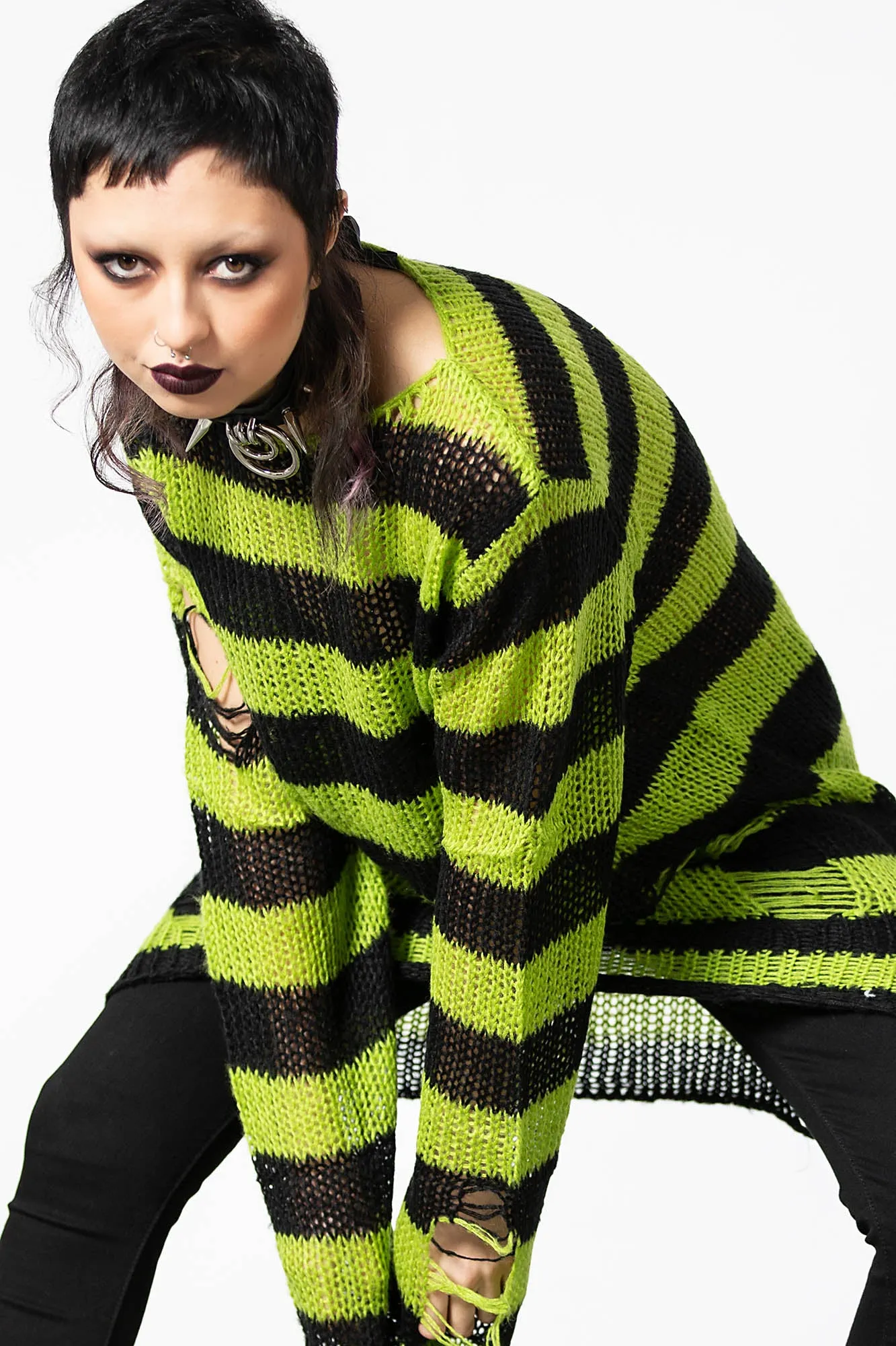 Slimer Distress Knit Sweater