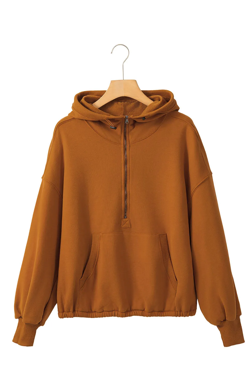 Solid Color Half Zip Pullover Hoodie with Kangaroo Pocket