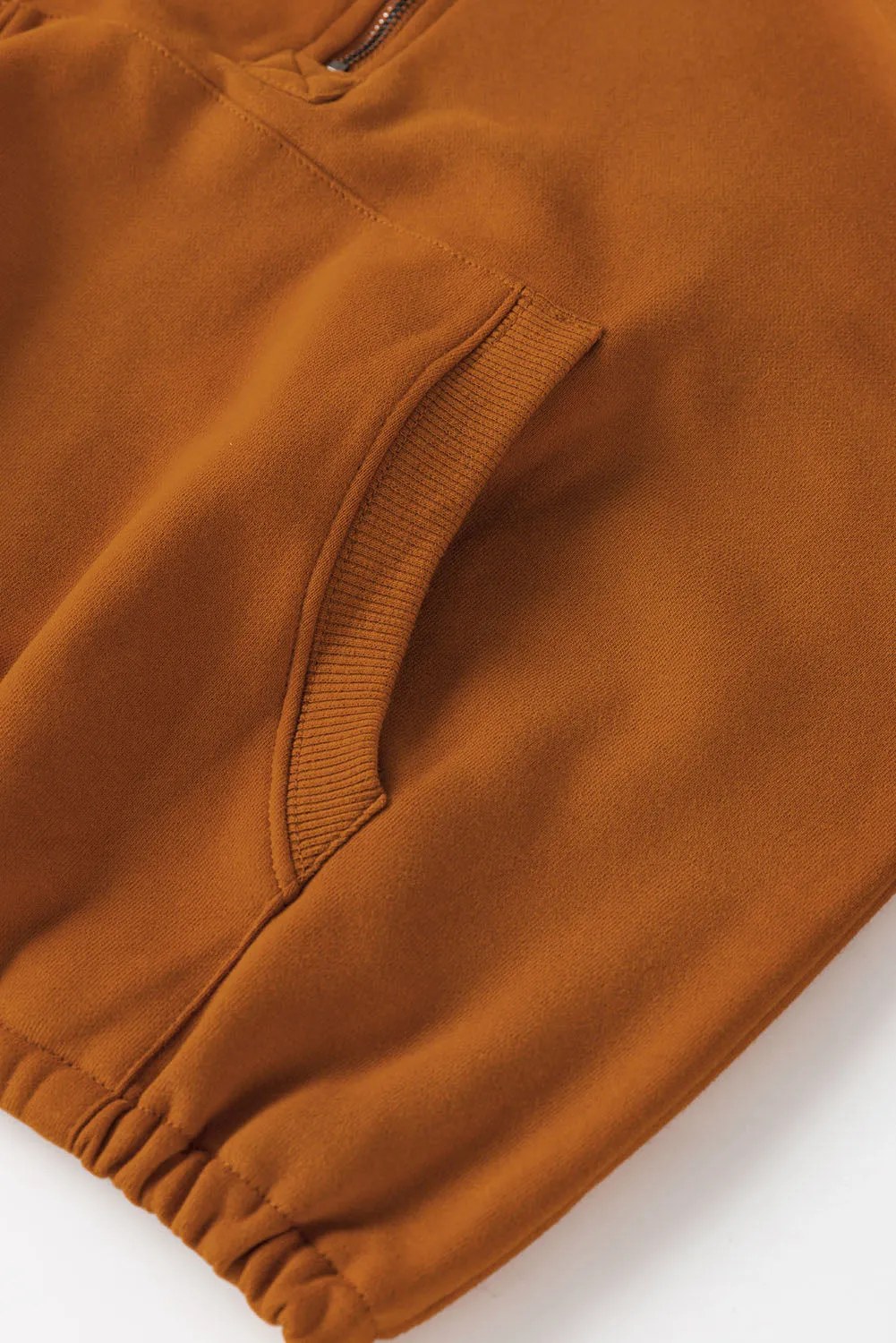 Solid Color Half Zip Pullover Hoodie with Kangaroo Pocket