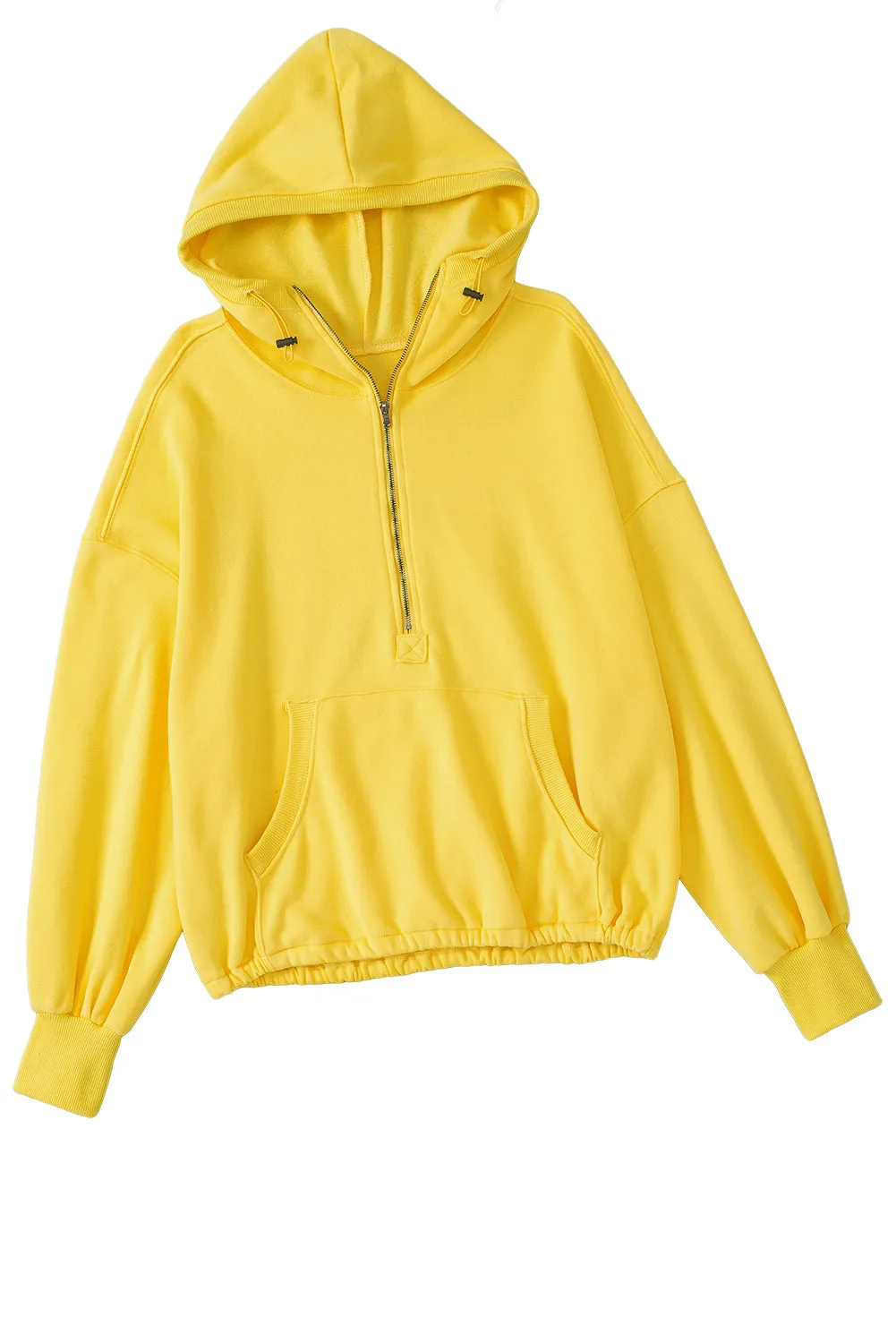 Solid Color Half Zip Pullover Hoodie with Kangaroo Pocket