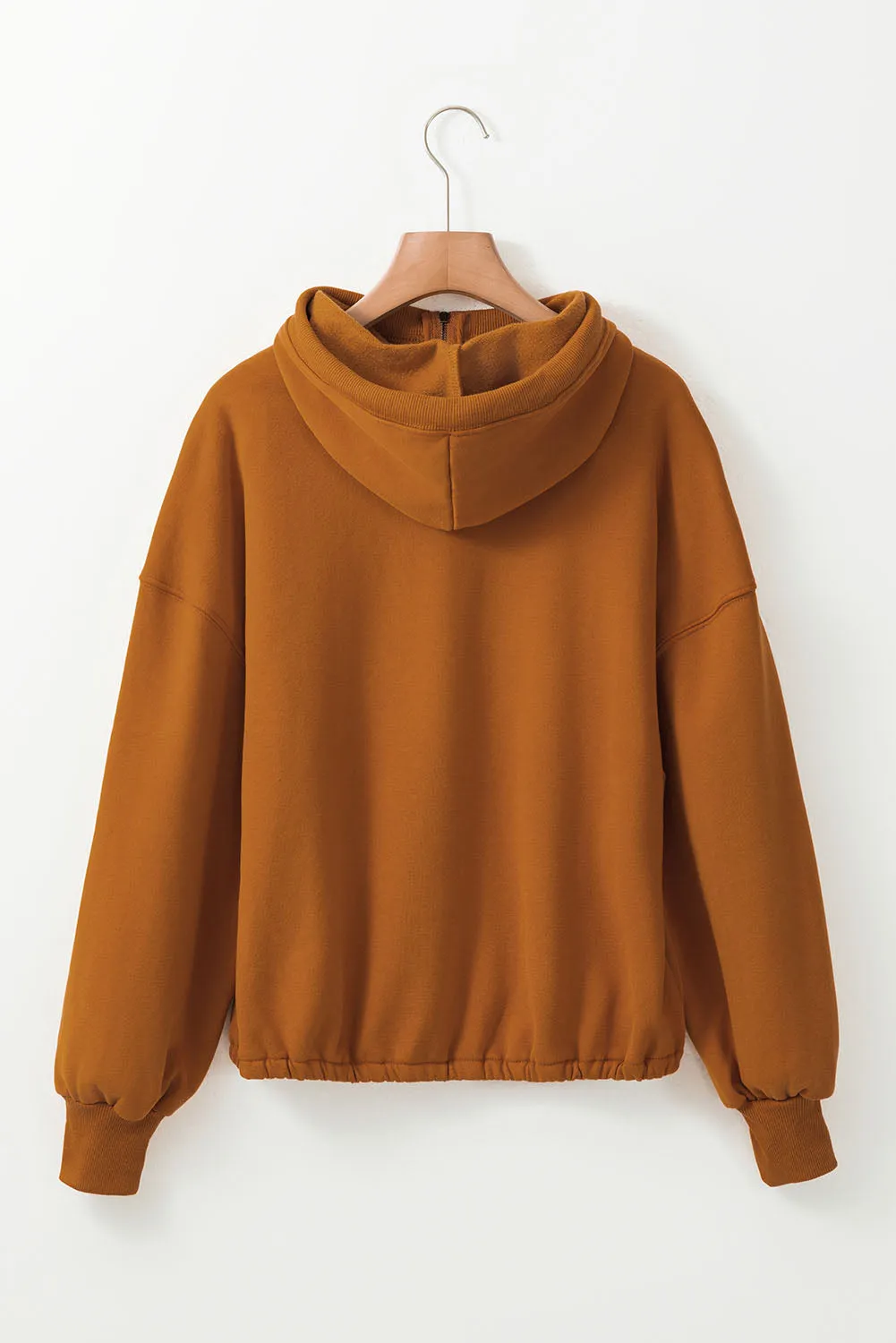 Solid Color Half Zip Pullover Hoodie with Kangaroo Pocket