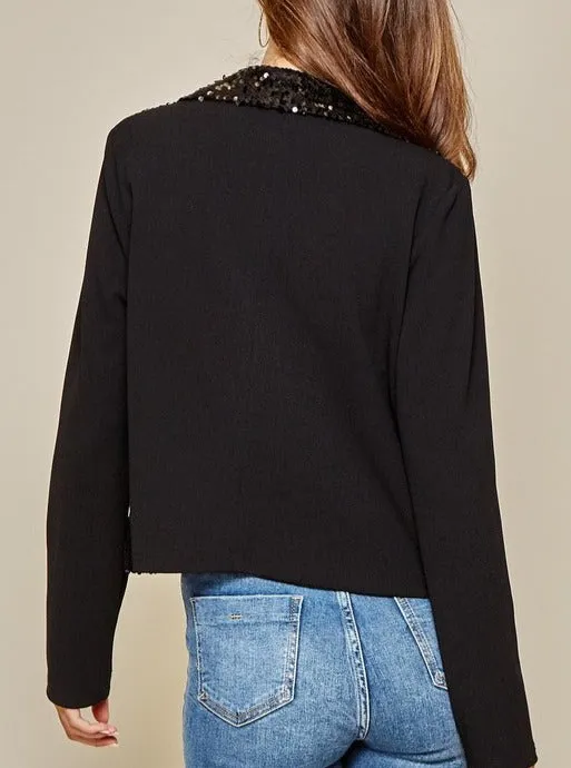 Spotlight Worthy Black Sequin Blazer