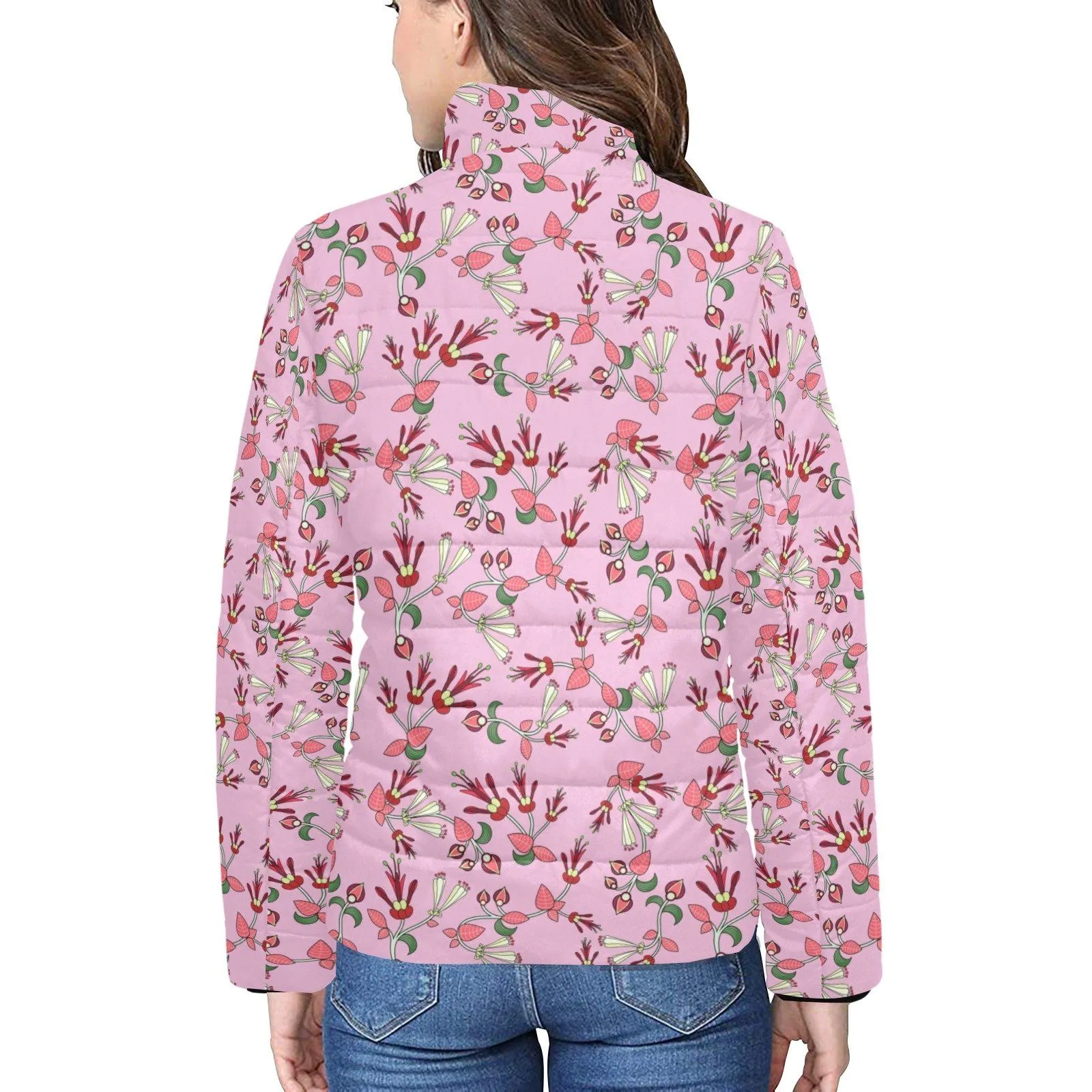 Strawberry Floral Women's Stand Collar Padded Jacket