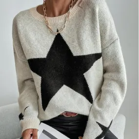 Streetwear Block Designer Star Graphic Knitted Crew Necks Sweater