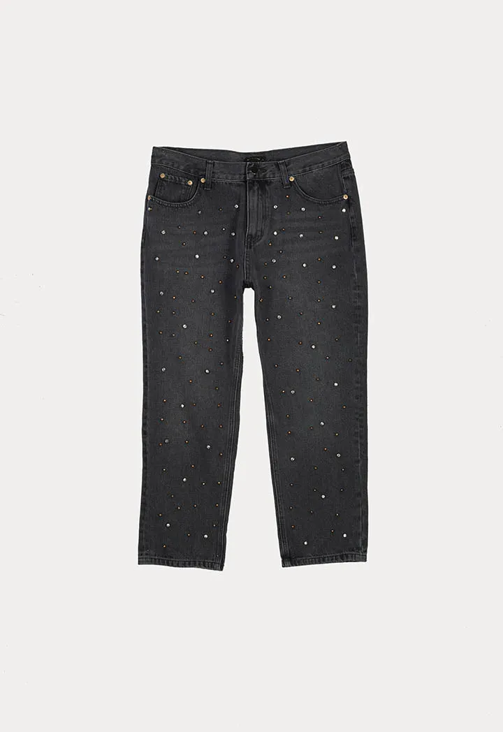 Studded Wide Hem Jeans