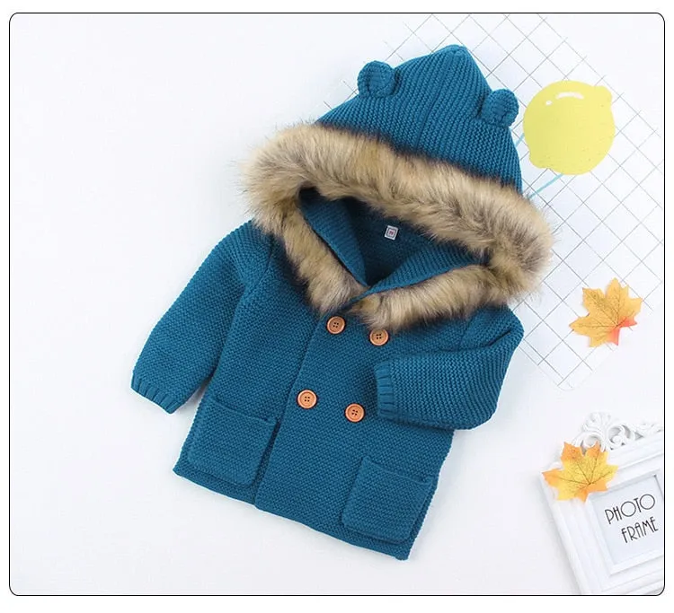 Sweater Coat, Fur Collar, 0-24M