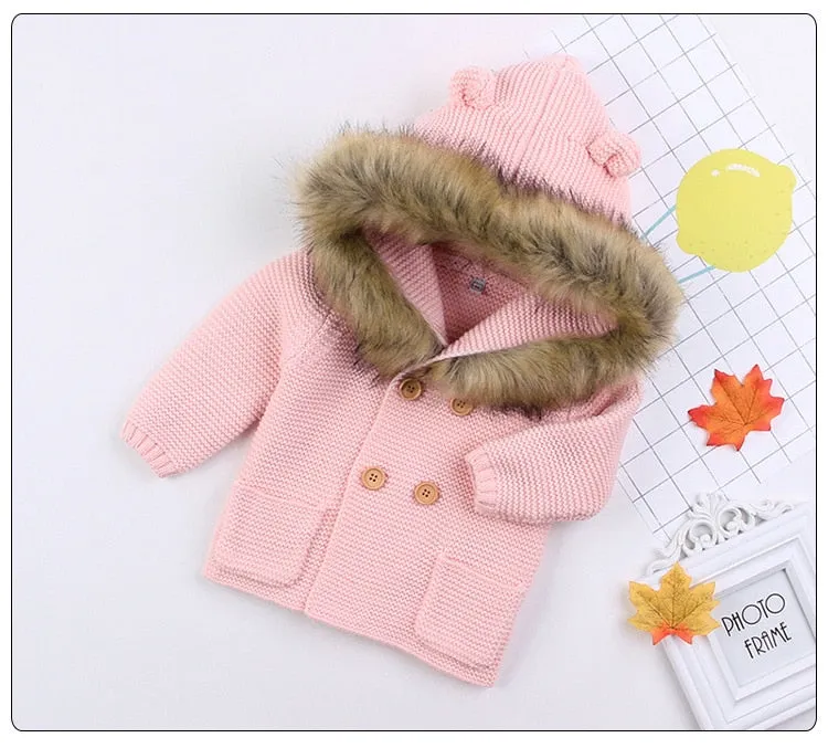 Sweater Coat, Fur Collar, 0-24M