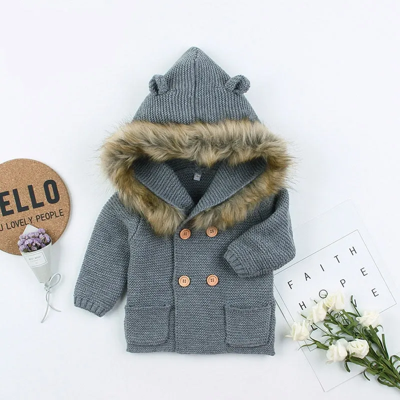 Sweater Coat, Fur Collar, 0-24M