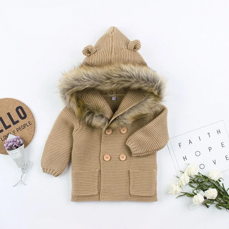 Sweater Coat, Fur Collar, 0-24M