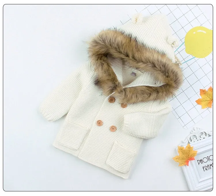 Sweater Coat, Fur Collar, 0-24M