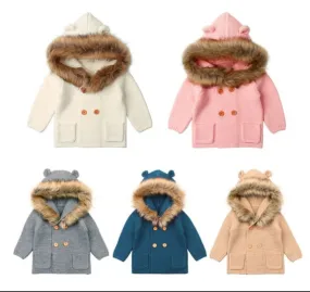 Sweater Coat, Fur Collar, 0-24M