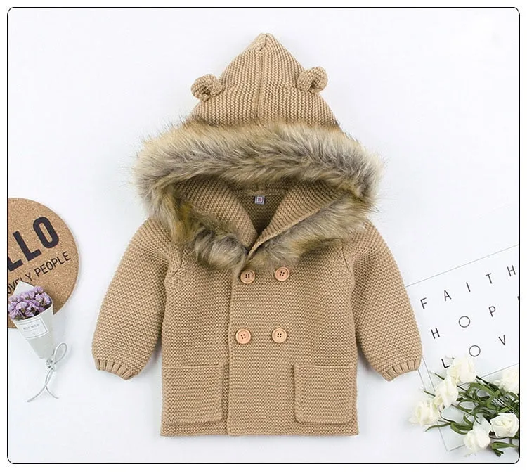 Sweater Coat, Fur Collar, 0-24M