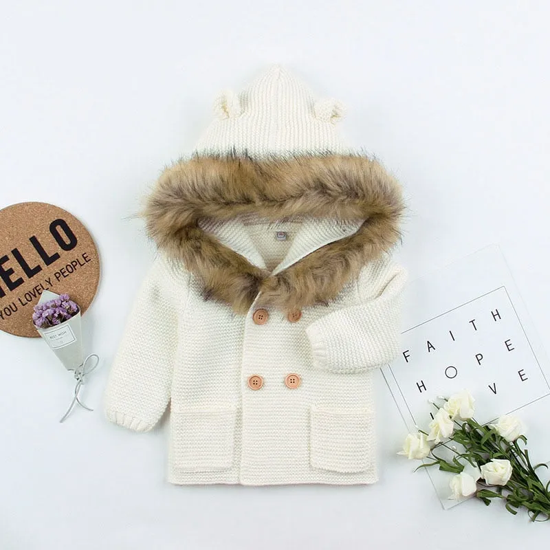 Sweater Coat, Fur Collar, 0-24M