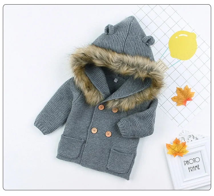 Sweater Coat, Fur Collar, 0-24M