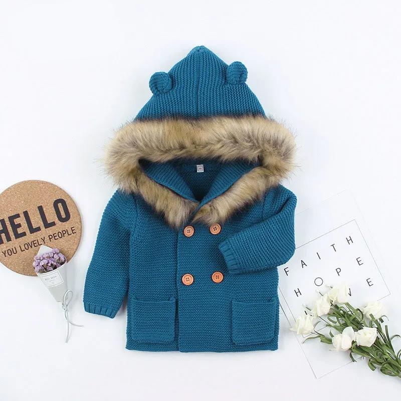 Sweater Coat, Fur Collar, 0-24M