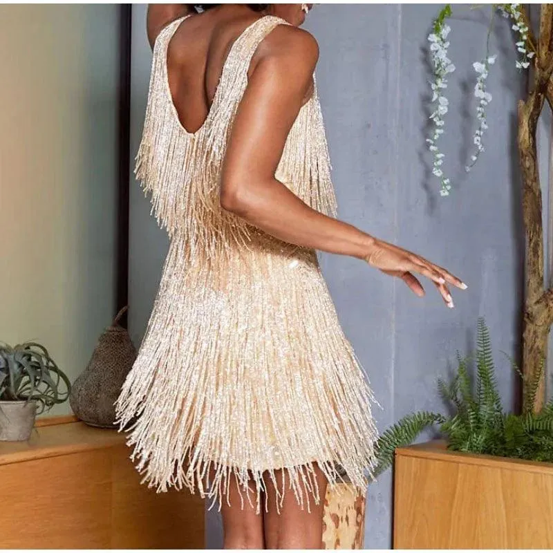 Tassel Sequins Feather Mini Dress: Elegant Clubwear & Party Outfit