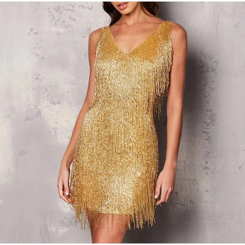 Tassel Sequins Feather Mini Dress: Elegant Clubwear & Party Outfit