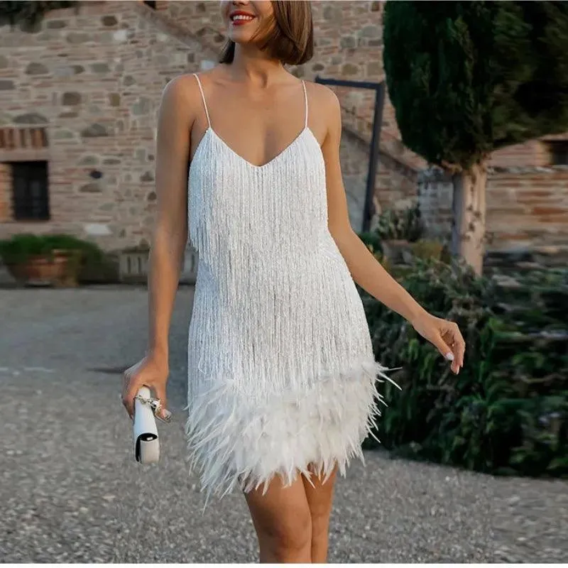 Tassel Sequins Feather Mini Dress: Elegant Clubwear & Party Outfit