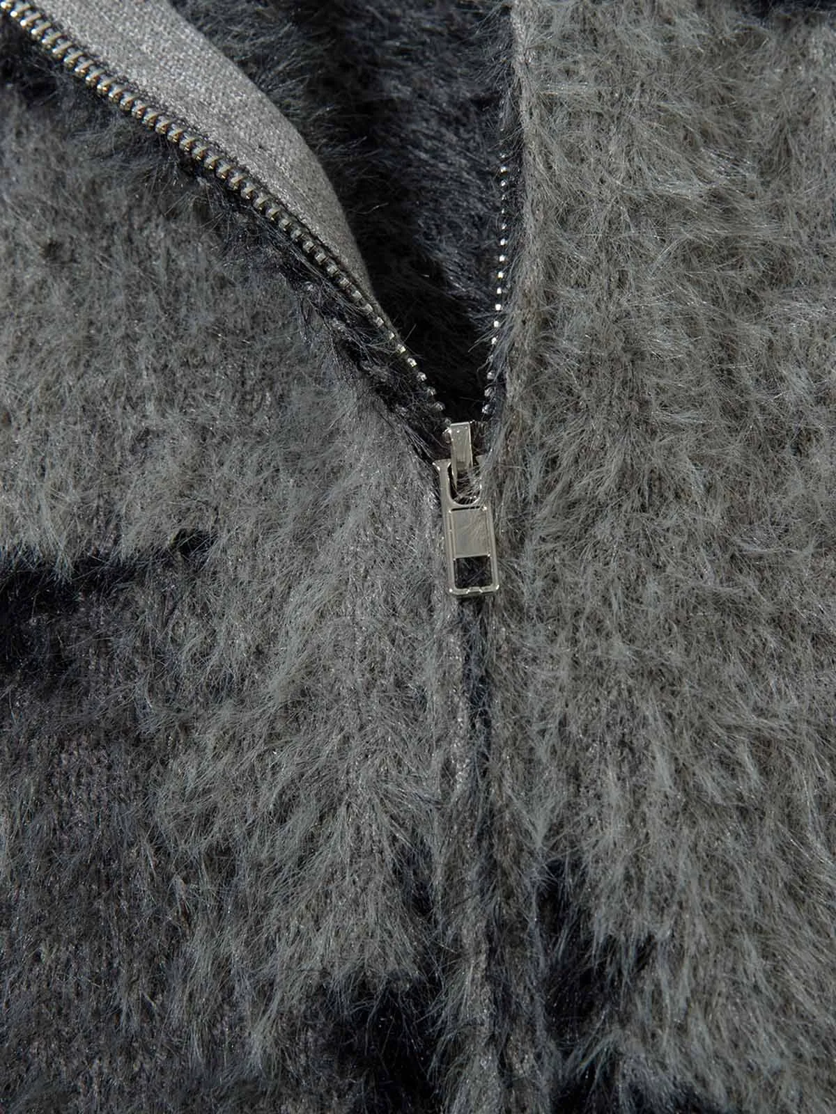 Thesupermade Faux Mink Fur Forest Bird High Collar Zipper Sweater