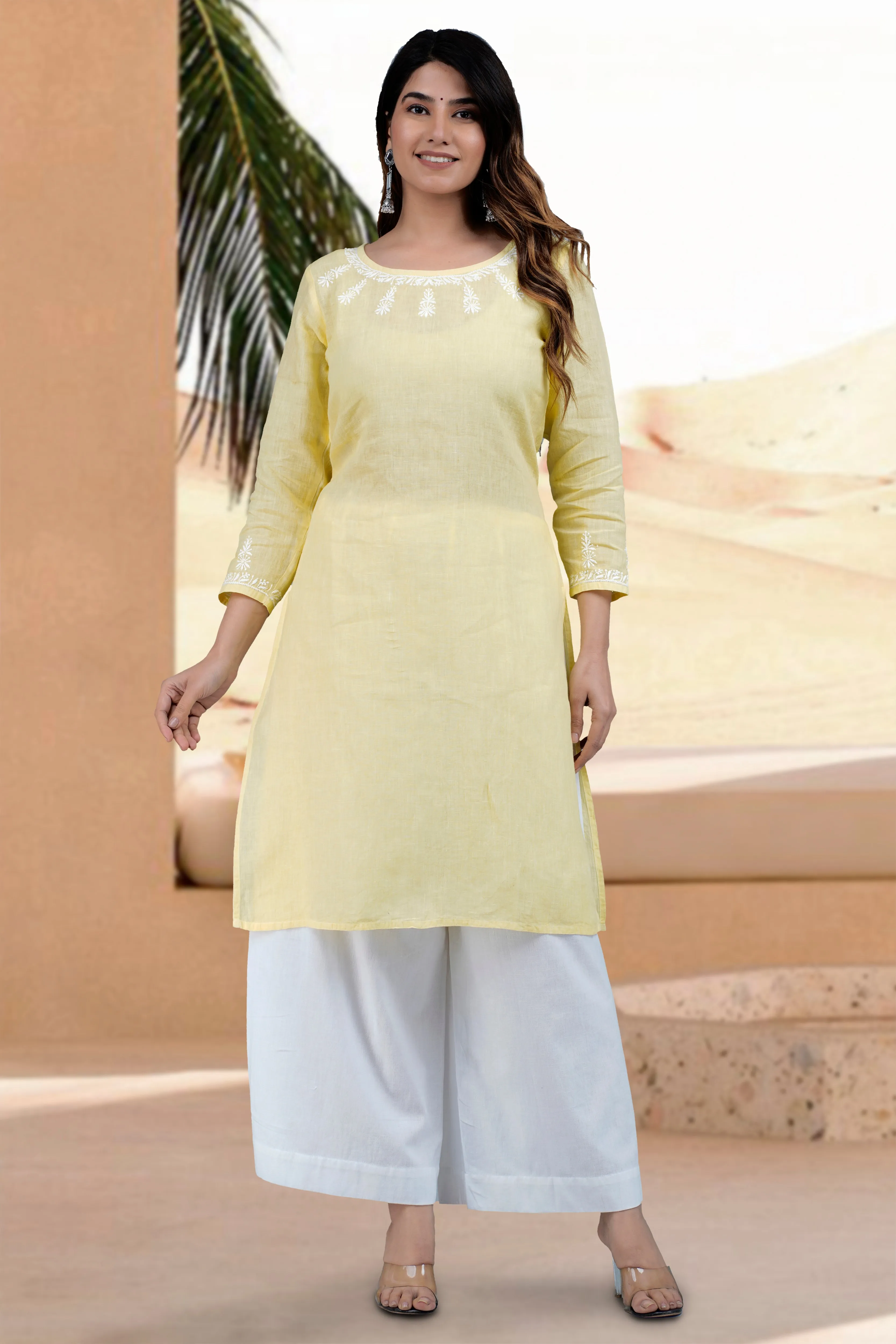 TISTA Linen-Cotton Hand Embroidered Tunic Kurti: Made to Order/Customizable