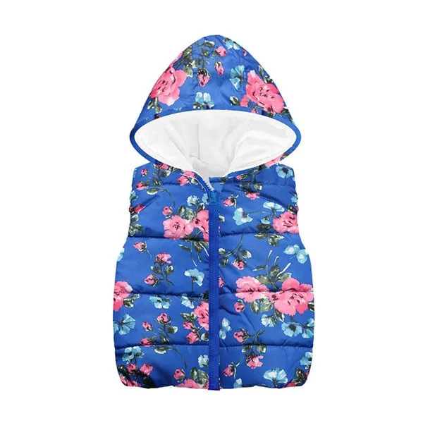 Trendy Autumn/Winter Warm Sleeveless Print Jackets With Hood For Kids