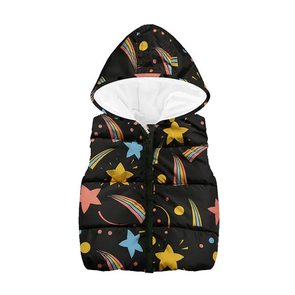 Trendy Autumn/Winter Warm Sleeveless Print Jackets With Hood For Kids