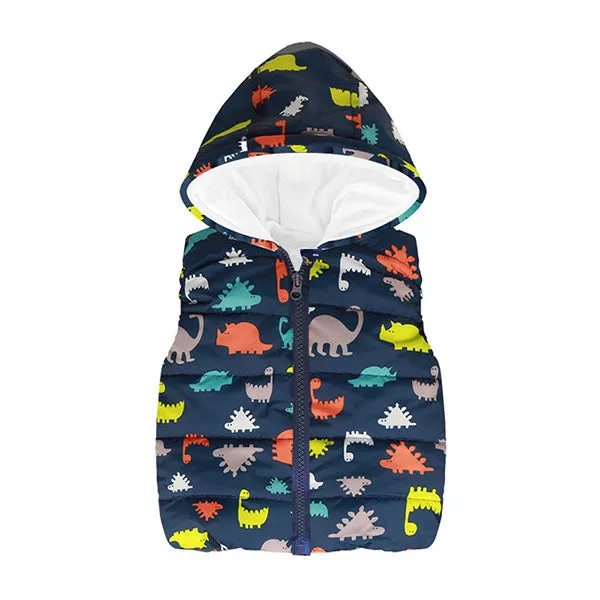 Trendy Autumn/Winter Warm Sleeveless Print Jackets With Hood For Kids