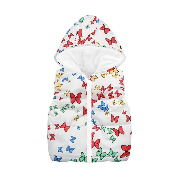 Trendy Autumn/Winter Warm Sleeveless Print Jackets With Hood For Kids