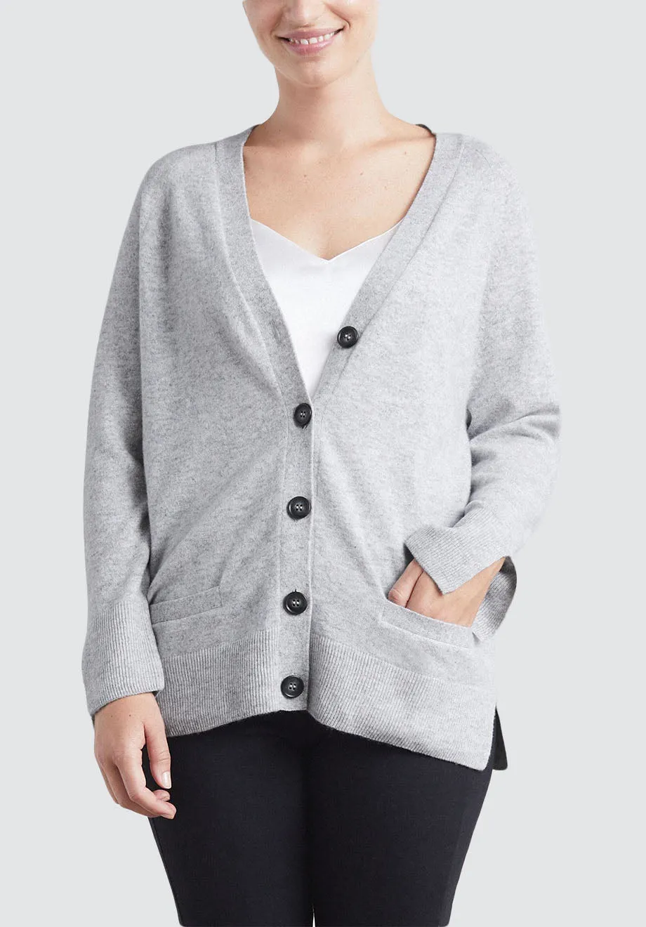 V Neck Cashmere Cardigan | Foggy