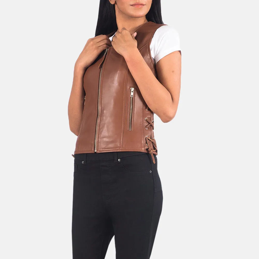 Vanda Brown Leather Biker Vest