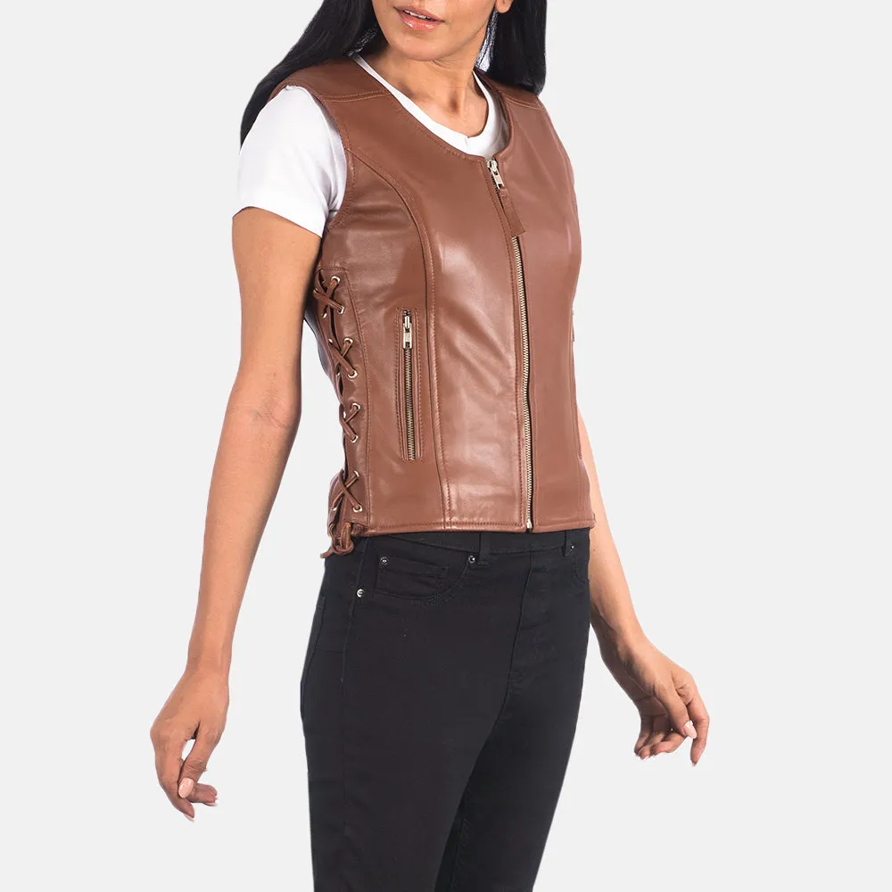 Vanda Brown Leather Biker Vest