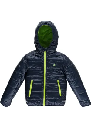 Warm Padded Jacket with Hood in Navy/Lime