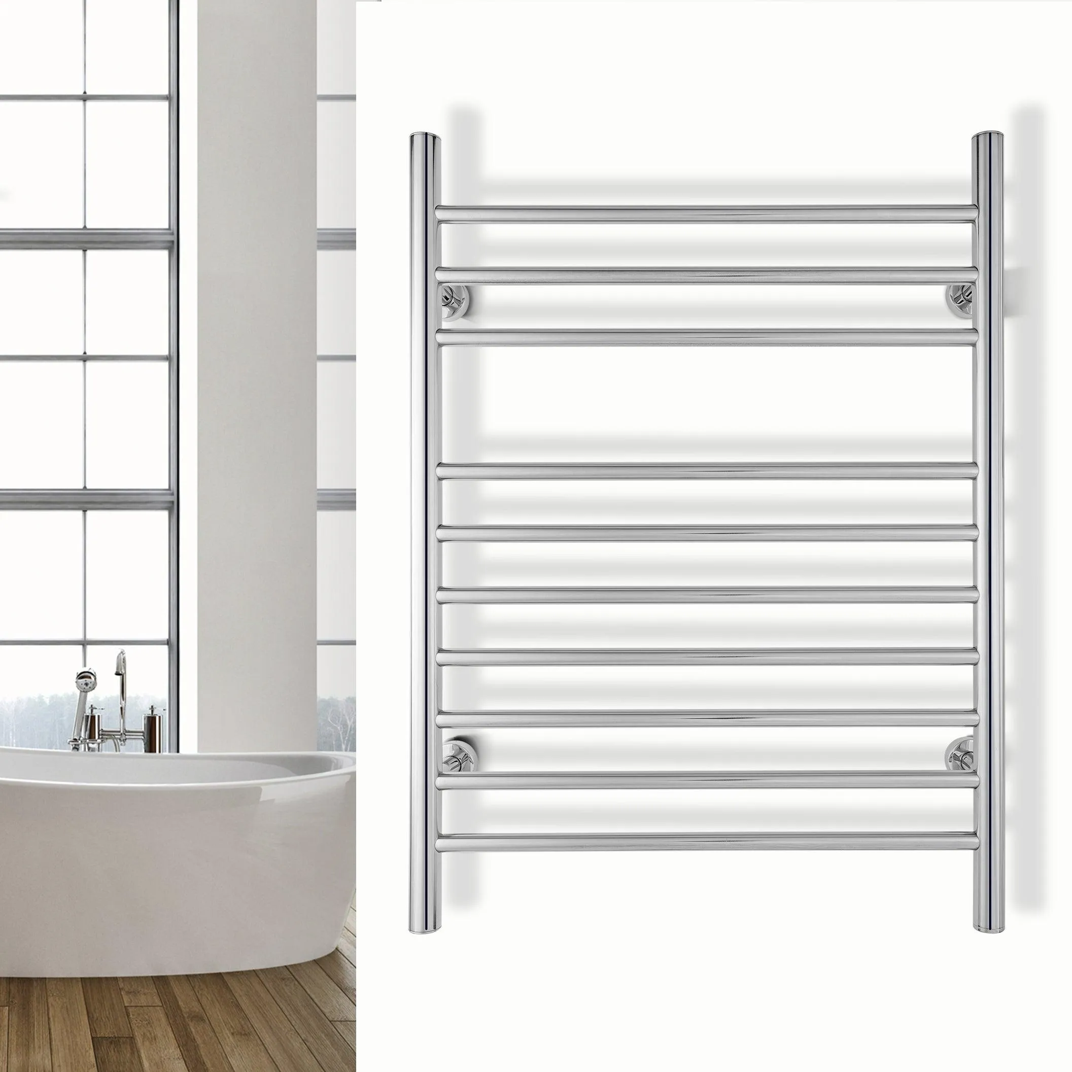 WarmlyYours Infinity Straight Dual Connect (Hardwired and Plug in) Towel Warmer  - 23.6"w x 32"h